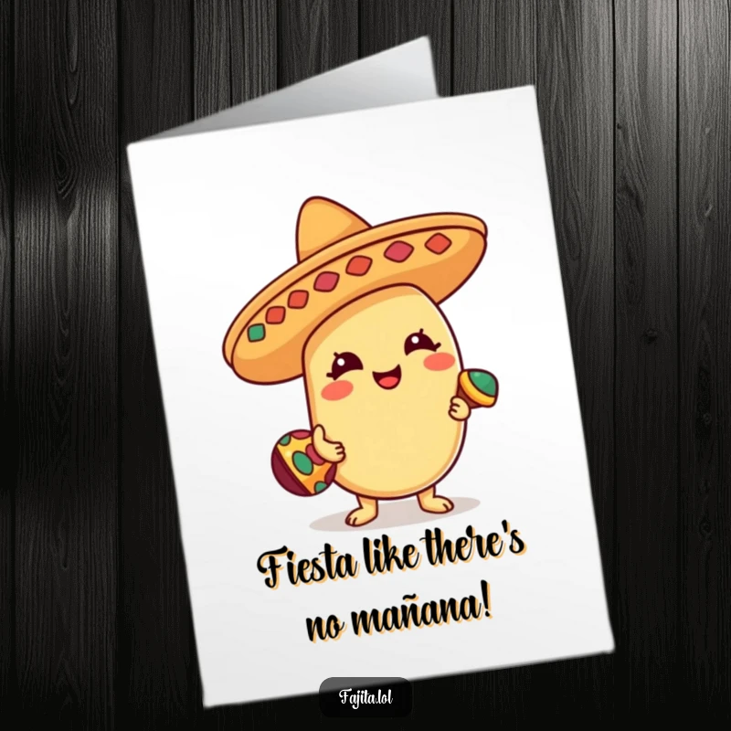 Funny Free Printable Birthday Card: Bean character in sombrero shaking maraca, ready to party, perfect downloadable gift.