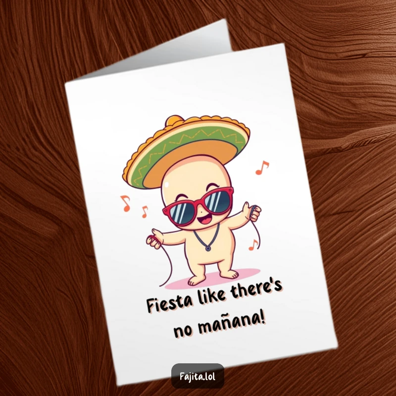 Funny Free Printable Birthday Card: A delighted sombrero character in sunglasses grooving to music, spreading birthday party vibes.