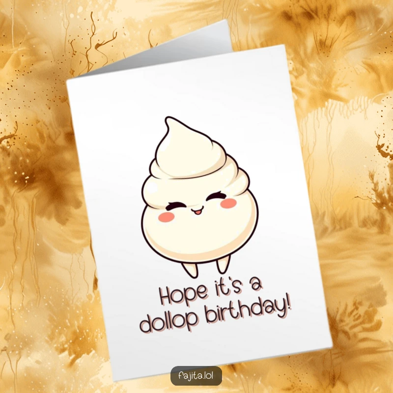 Funny Free Printable birthday card featuring a winking sour cream dollop character performing a playful wink, full of mischief.