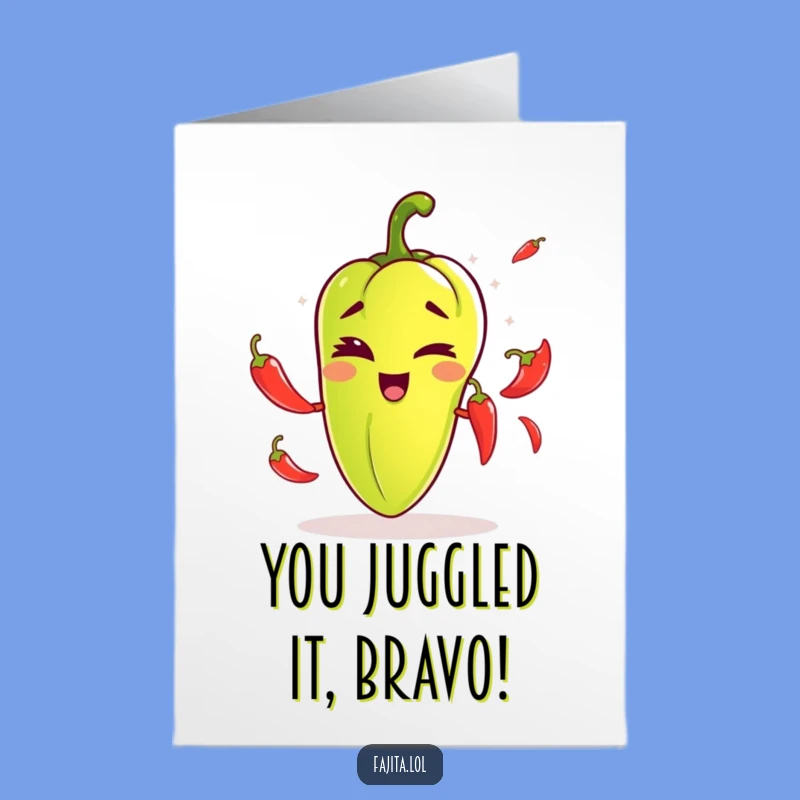Congrats Card: Free Printable Juggling Pepper, Celebrate Achievements with Zesty Flair!