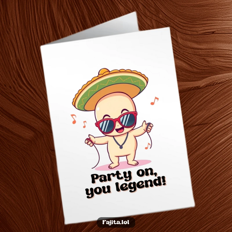 Funny Free Printable Congratulations Card: A delighted sombrero character wearing sunglasses, grooving to music in celebration of an achievement.