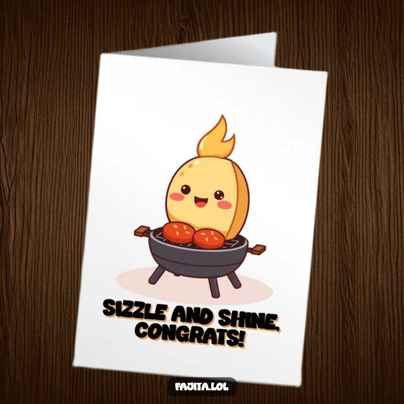 Funny Free Printable Congratulations Card: A smiling fajita sizzling happily on a grill, congratulating success with culinary charm.