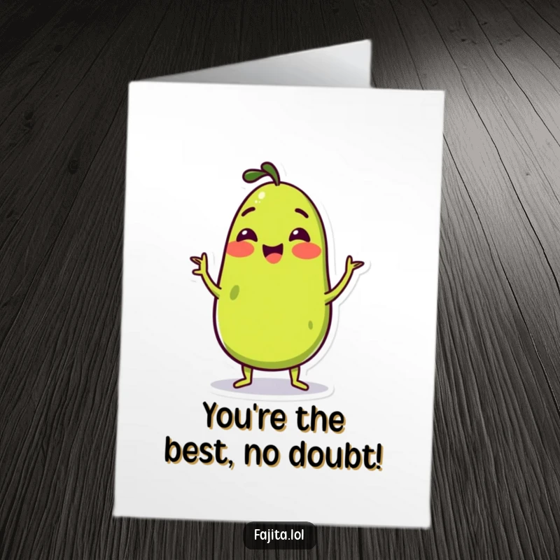 Funny Free Printable Congrats Card: Wiggling guacamole character celebrating achievement, a festive downloadable gift.