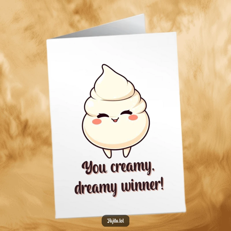 Funny Free Printable congratulations card showing a sour cream dollop character doing a playful wink to acknowledge their success.