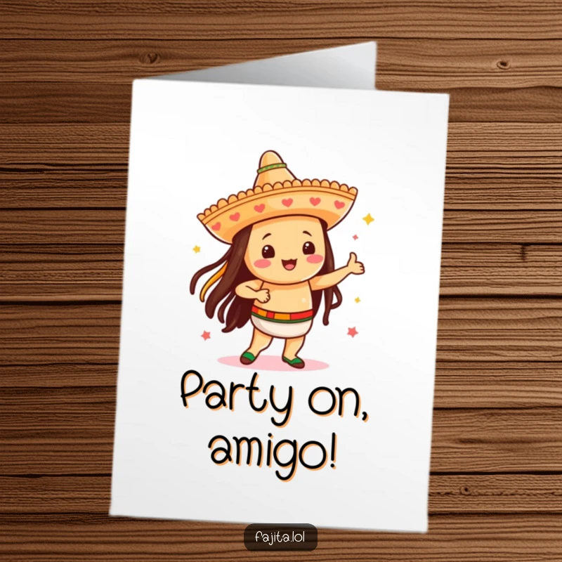 Funny Free Printable Congratulations Card of a festive fajita wearing a tiny sombrero and dancing.
