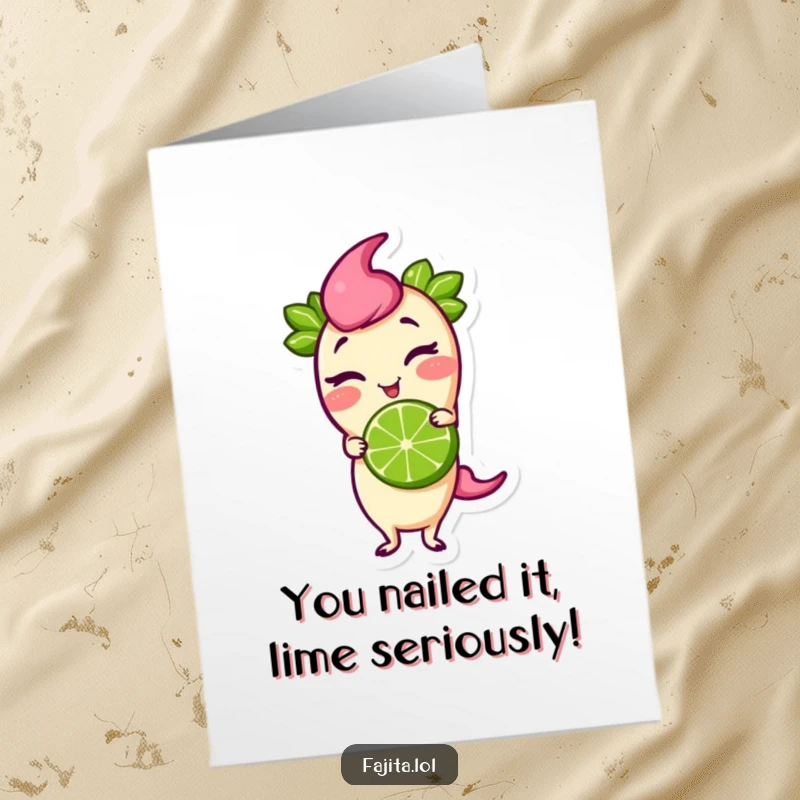 Funny Free Printable Congratulations Card with a cheeky fajita winking while balancing a lime.