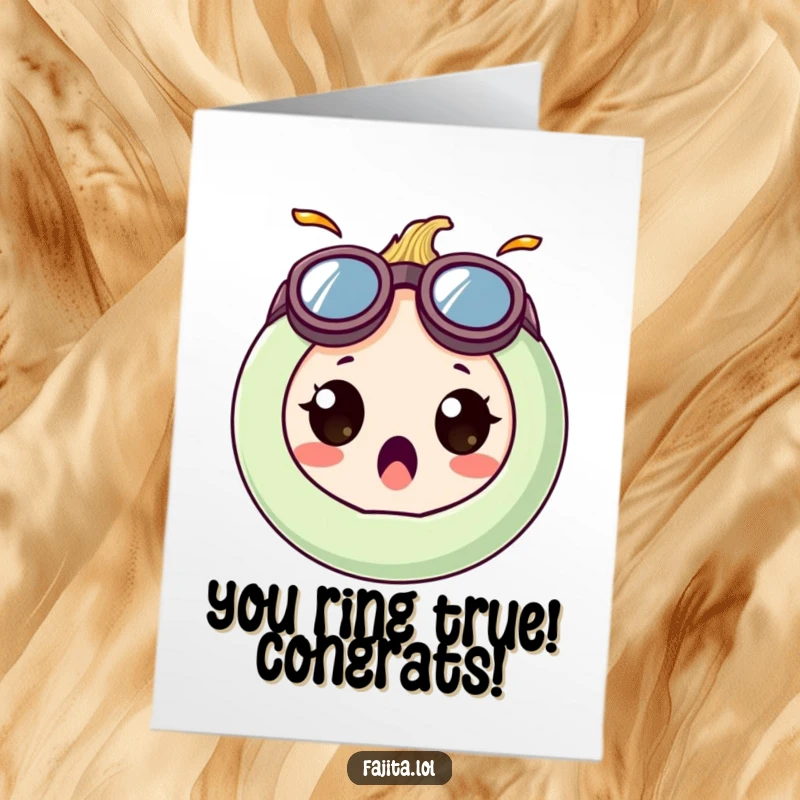 Funny Free Printable Congratulations Card: An Onion Ring Character in Goofy Goggles Looks Shocked!