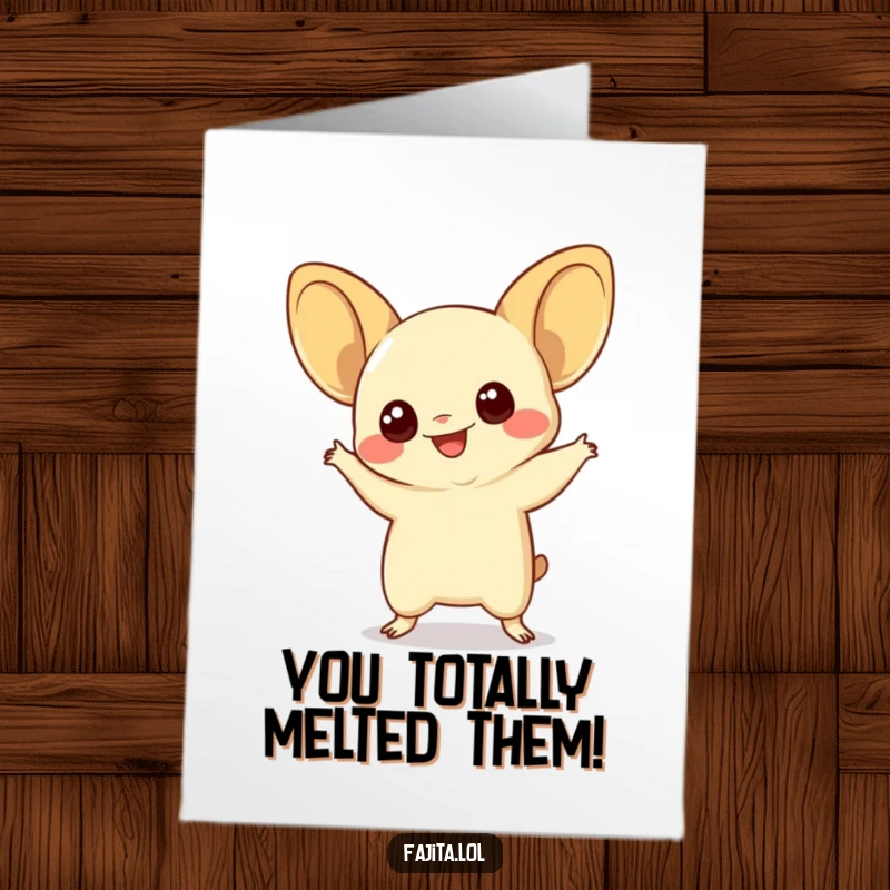 Funny Free Printable Congratulations Card: A smiling, wide-eyed quesadilla busts a move to celebrate your success.