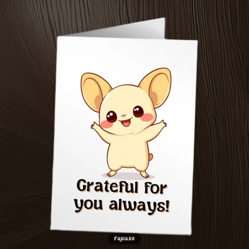 Funny Free Printable Thank You Card: A smiling quesadilla with huge eyes dances playfully, expressing gratitude.