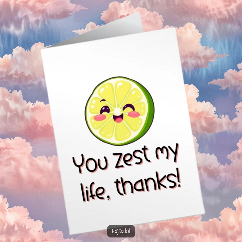 Funny Free Printable Thank You Card: A lime slice with a smile, wiggling its segments to express heartfelt, humorous gratitude.