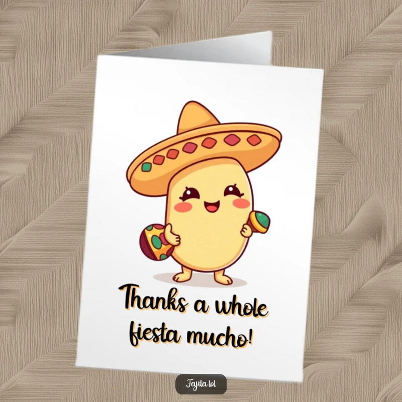 Funny Free Printable Thank You Card: Bean character in sombrero sending thanks, a charming downloadable gift.