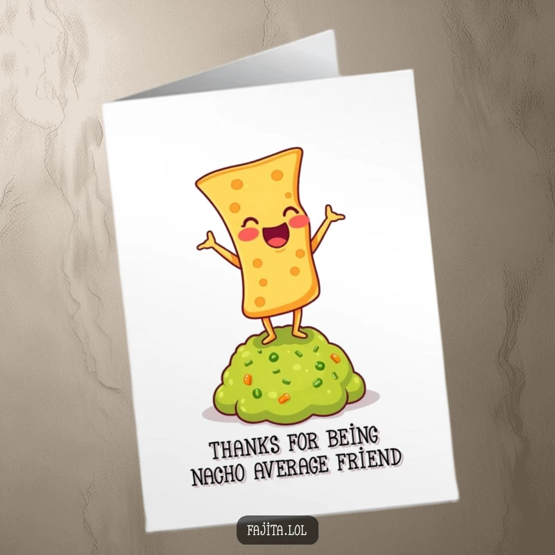 Funny Free Printable Thank You Card: A Tortilla Chip Doing a Headstand on Guacamole, Looking Amused!