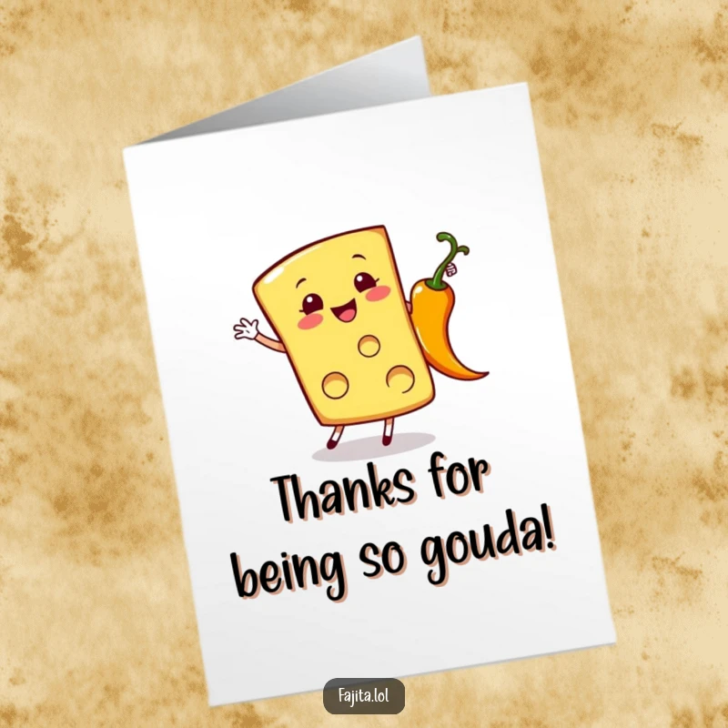 Funny Free Printable Thank You Card: A Cheerful Cheese Slice Mid-Cartwheel Next to a Sizzling Pepper!