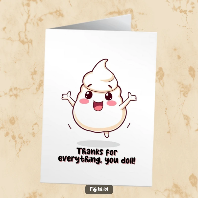 Funny Free Printable Thank You Card: Bouncing sour cream character sending thanks, a charming downloadable gift.