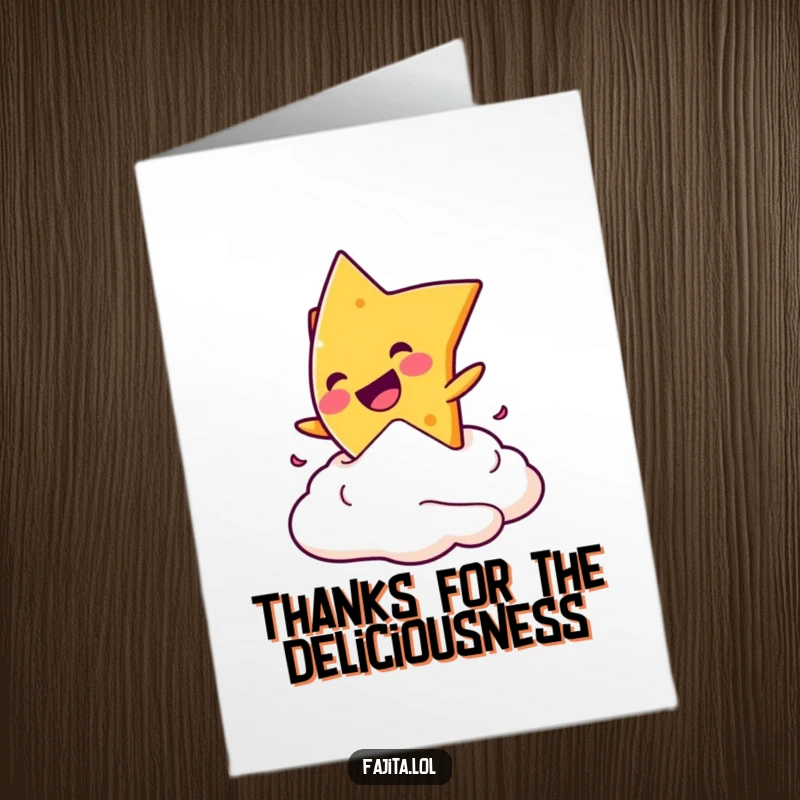 Free Printable Thank You Card: A mischievous nacho chip playfully diving headfirst into a dollop of sour cream.