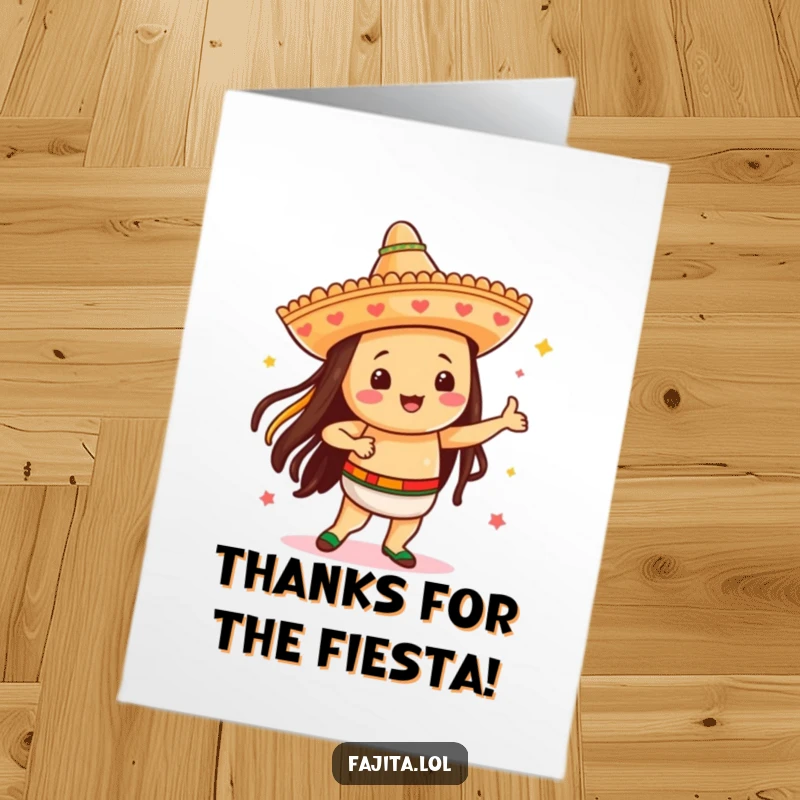 Funny Free Printable Thank You Card featuring a festive fajita in a sombrero dancing.