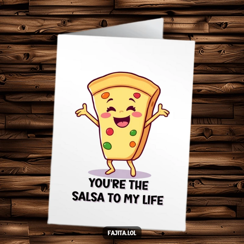 Funny Free Printable Thank You Card: Joyful Fajita Slice Salsa Dancing, a Delightful Expressive Gift.
