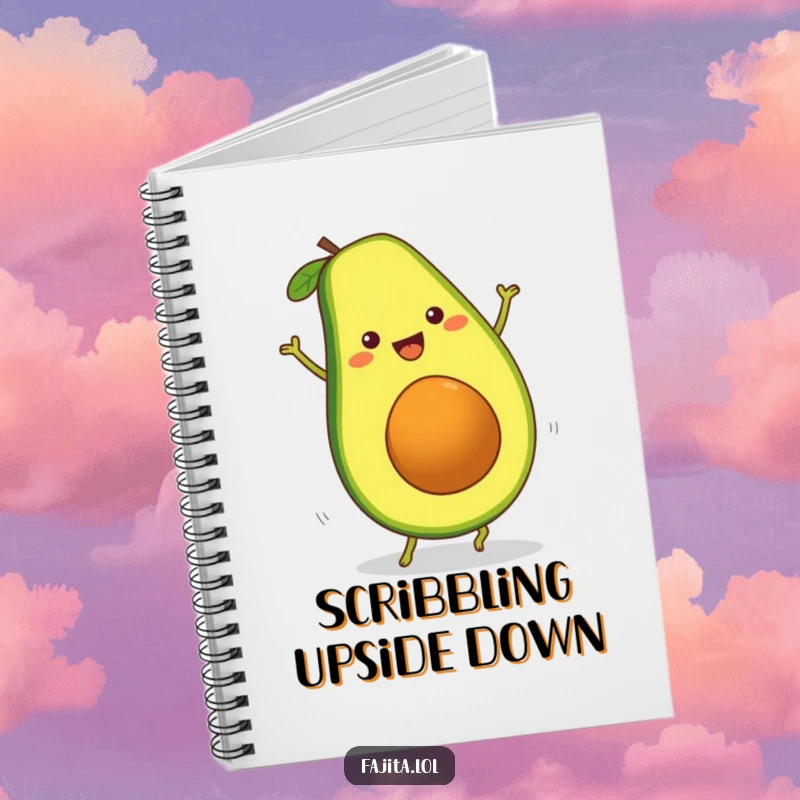 Funny Fajita Avocado Slice Notebook featuring a cheerful cartwheel, ready for notes, doodles, and healthy inspiration.