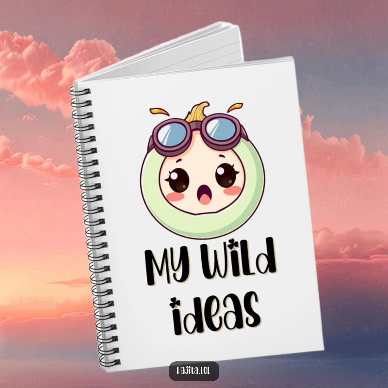 Funny notebook with a surprised onion ring character in oversized, goofy goggles, ideal for humorous notes.