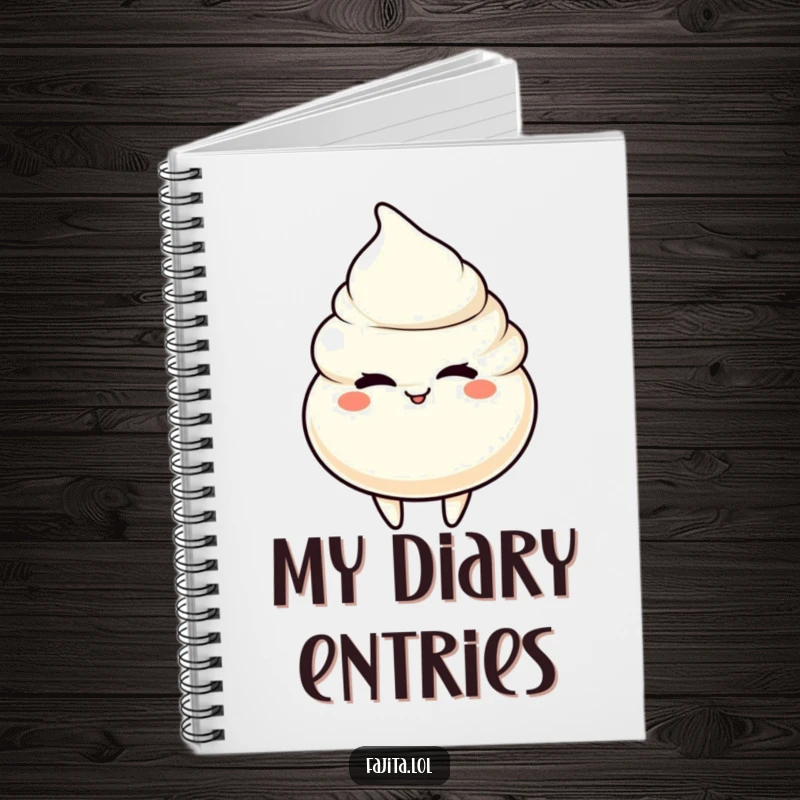 Funny notebook cover with a sour cream dollop character giving a playful wink, ready for notes.