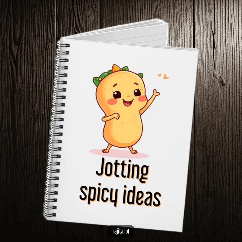 Funny notebook with a smiling fajita doing a salsa dance, ideal for jotting down notes with a dash of culinary excitement.