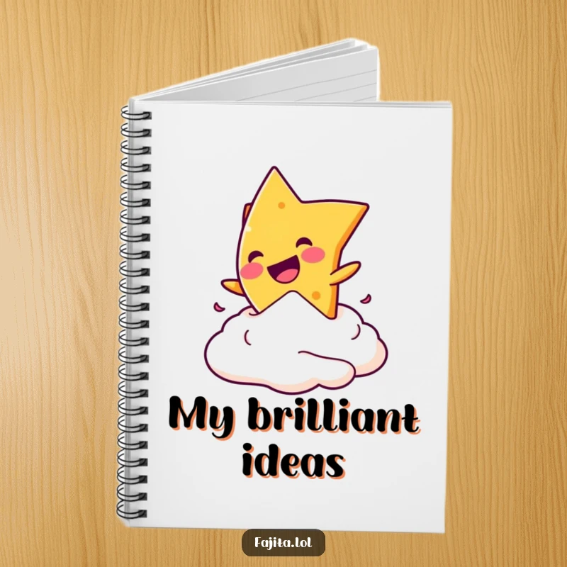 Funny notebook cover showing a nacho chip playfully diving into sour cream, inspiring fun and creativity.