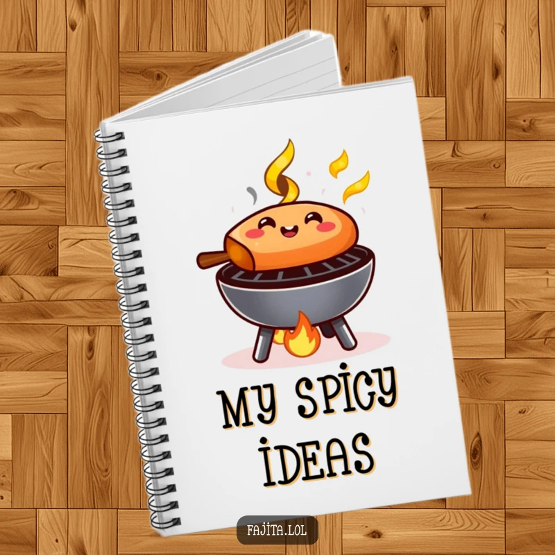 Funny Fajita Notebook: A cartoon fajita sizzling on a miniature grill with tiny flames, perfect for jotting down recipes and ideas.