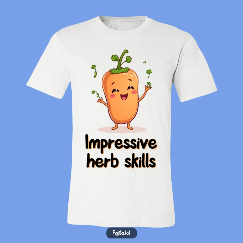 Funny Pepper Juggling Cilantro T-Shirt - Wearable Veggie Skill Display