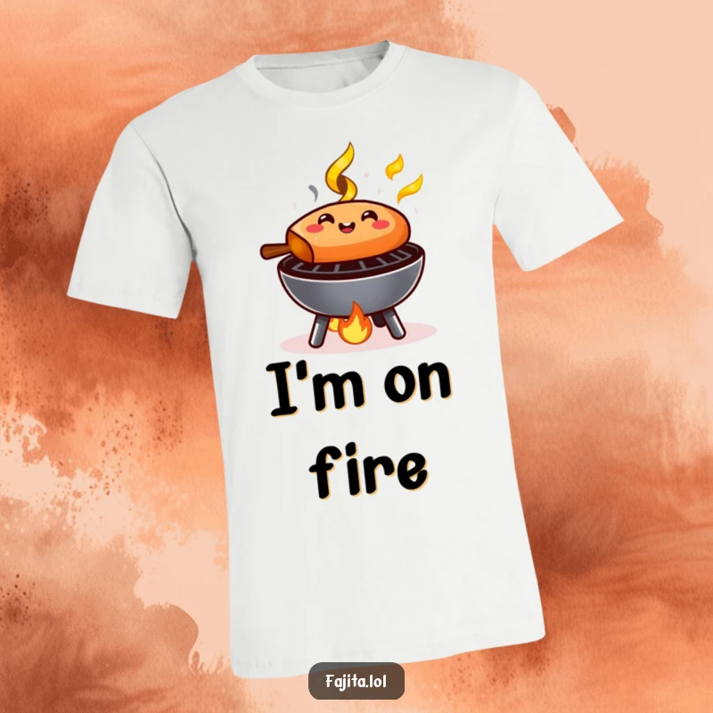 Funny Fajita T-Shirt: A cheerful fajita sizzling contentedly on a tiny grill with small flames, a symbol of culinary joy.