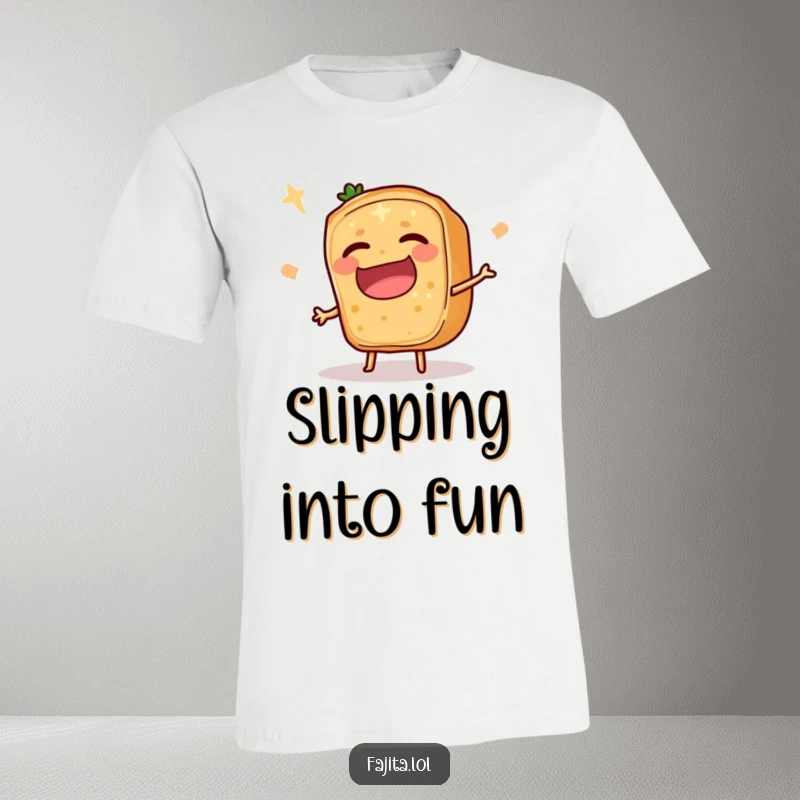 Funny Fajita Ingredient Slice T-Shirt captured in a comical trip, perfect for food lovers with a sense of humor.