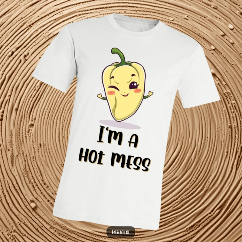 Funny t-shirt showcasing a playful pepper character with a mischievous grin and a sly wink, perfect for adding a dash of fun.