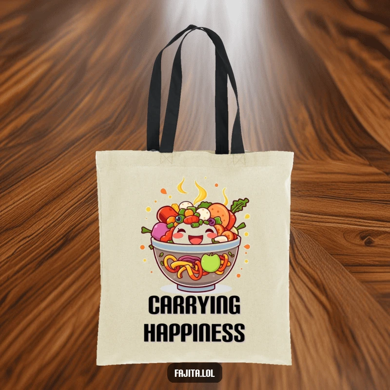 Funny Fajita Bowl Tote Bag packed with colorful, overflowing ingredients, ideal for groceries and a dash of humor.