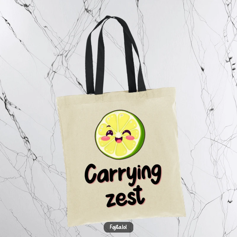 Funny Fajita Lime Slice Tote Bag illustrating a smiling, wiggling character, great for groceries and a dose of fun.