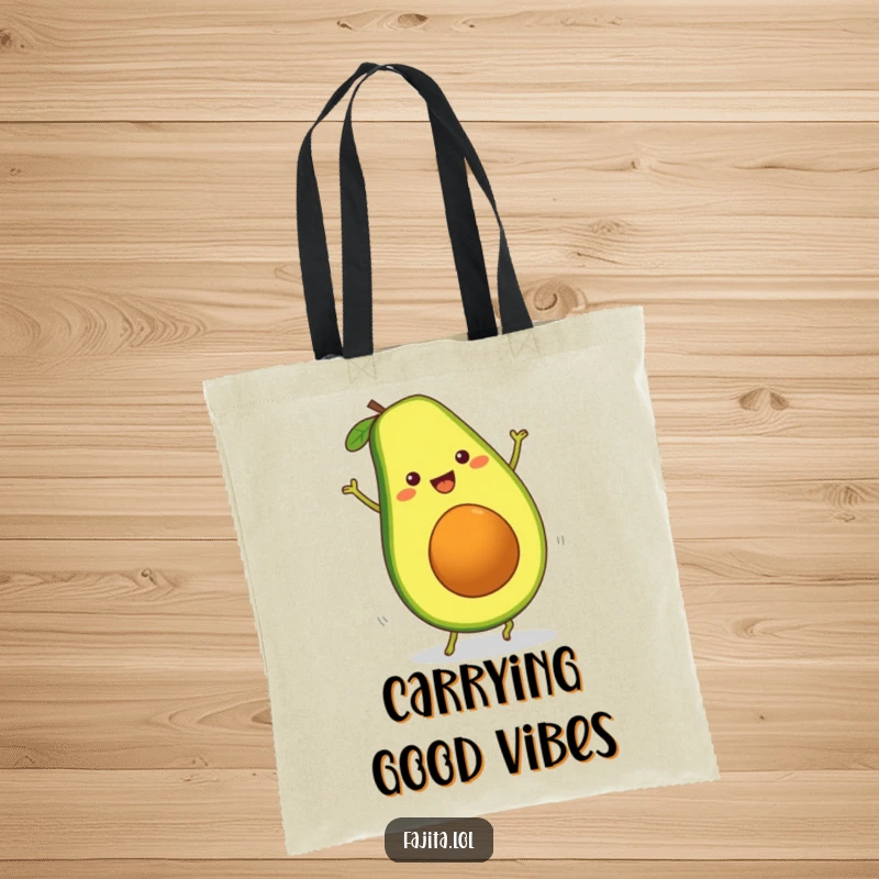 Funny Fajita Avocado Slice Tote Bag illustrating a cartwheel, perfect for groceries and a dose of healthy humor.