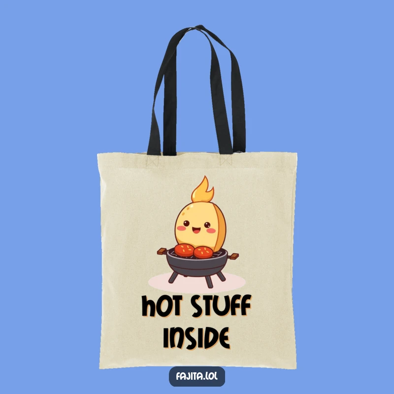 Funny Sizzling Fajita Tote Bag: Happy Grill Cartoon Accessory for Groceries