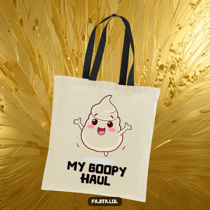 Funny Tote Bag showcasing a playful sour cream dollop character bouncing with excitement, perfect for carrying items with a cheerful spirit.